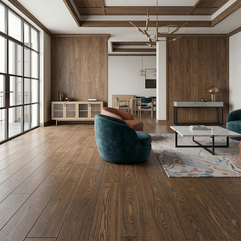 Parquet Bois Massif Laqué UV Brun Foncé Frêne Blanc