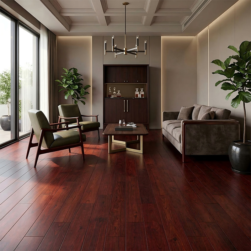 Criquet de style acacia fumé, gratté à la main, parquet en bois de charme rustique