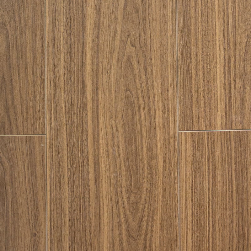 Plancher en bois d'ingénierie Click à surface lisse, 3 couches, noyer foncé, brun jaunâtre