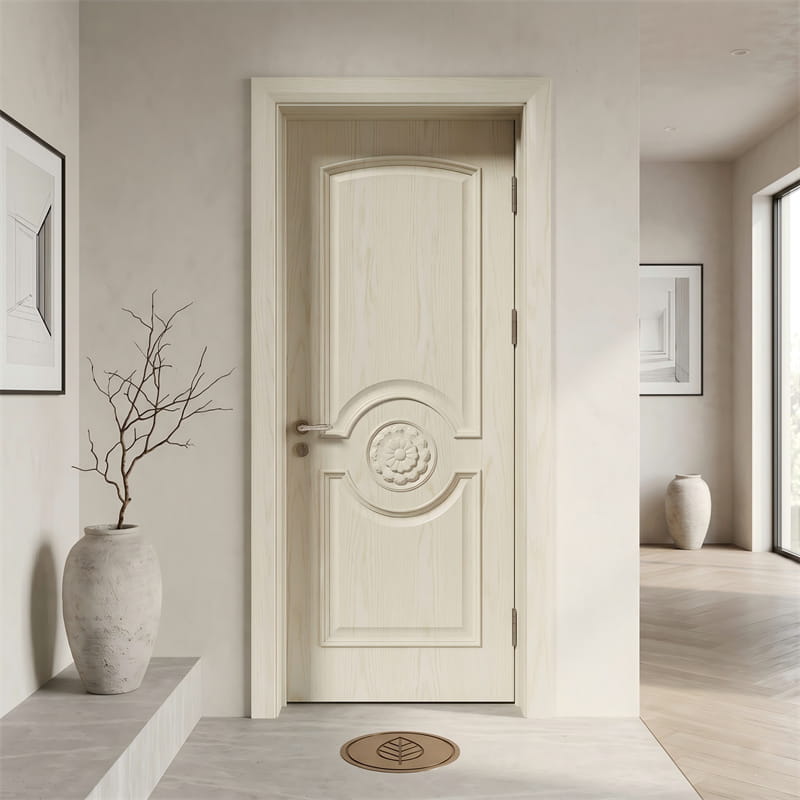 Porte Antique en Placage de Frêne Ivoire